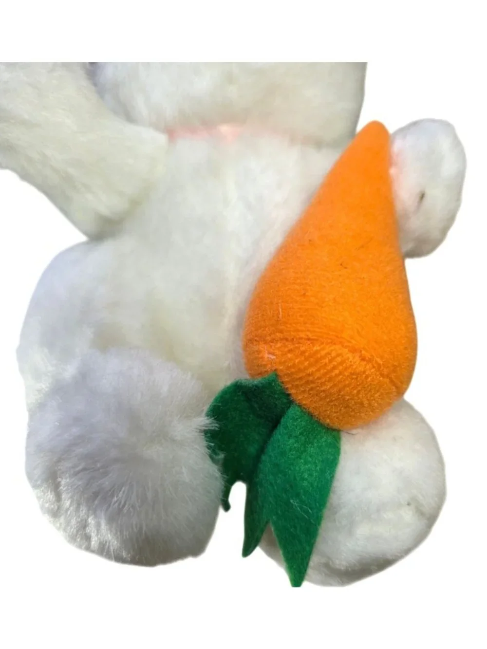 White Plush Bunny Vtg 90s A&B Novelty Pink Bow Felt Carrot Rabbit Easter